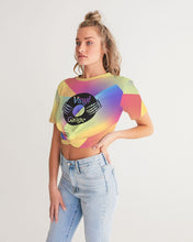 Load image into Gallery viewer, Women&#39;s Twist-Front Cropped Tee - Rainbow Abstract 2