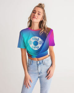 Women's Classic Twist-Front Cropped Tee - Rainbow Abstract