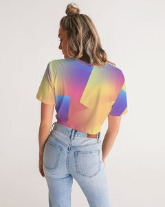 Women's Twist-Front Cropped Tee - Rainbow Abstract 2