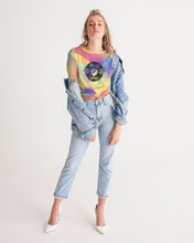 Load image into Gallery viewer, Women&#39;s Twist-Front Cropped Tee - Rainbow Abstract 2